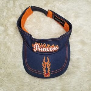 Vintage Y2K Princess Visor Hat Blue Orange Flames Adjustable Youth Streetwear